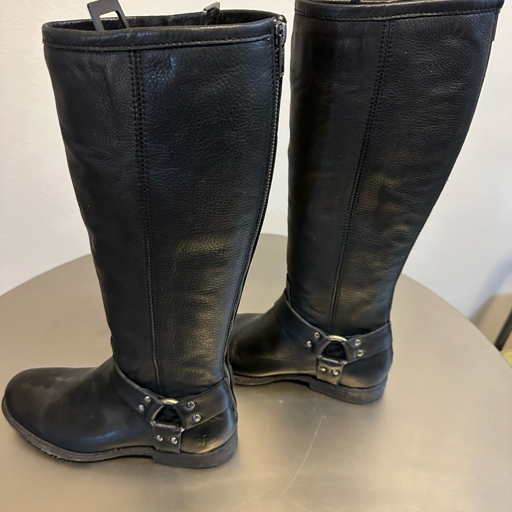 Frye Black Leather Knee-High Boots